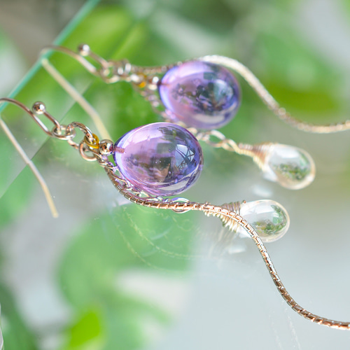 トワイライト&ラベンダー＊ゆらゆらピアスorイヤリング＊シルバー