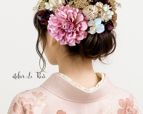 モーブダリア 水引 チョコブラウン髪飾り 成人式 卒業式 結婚式 振袖