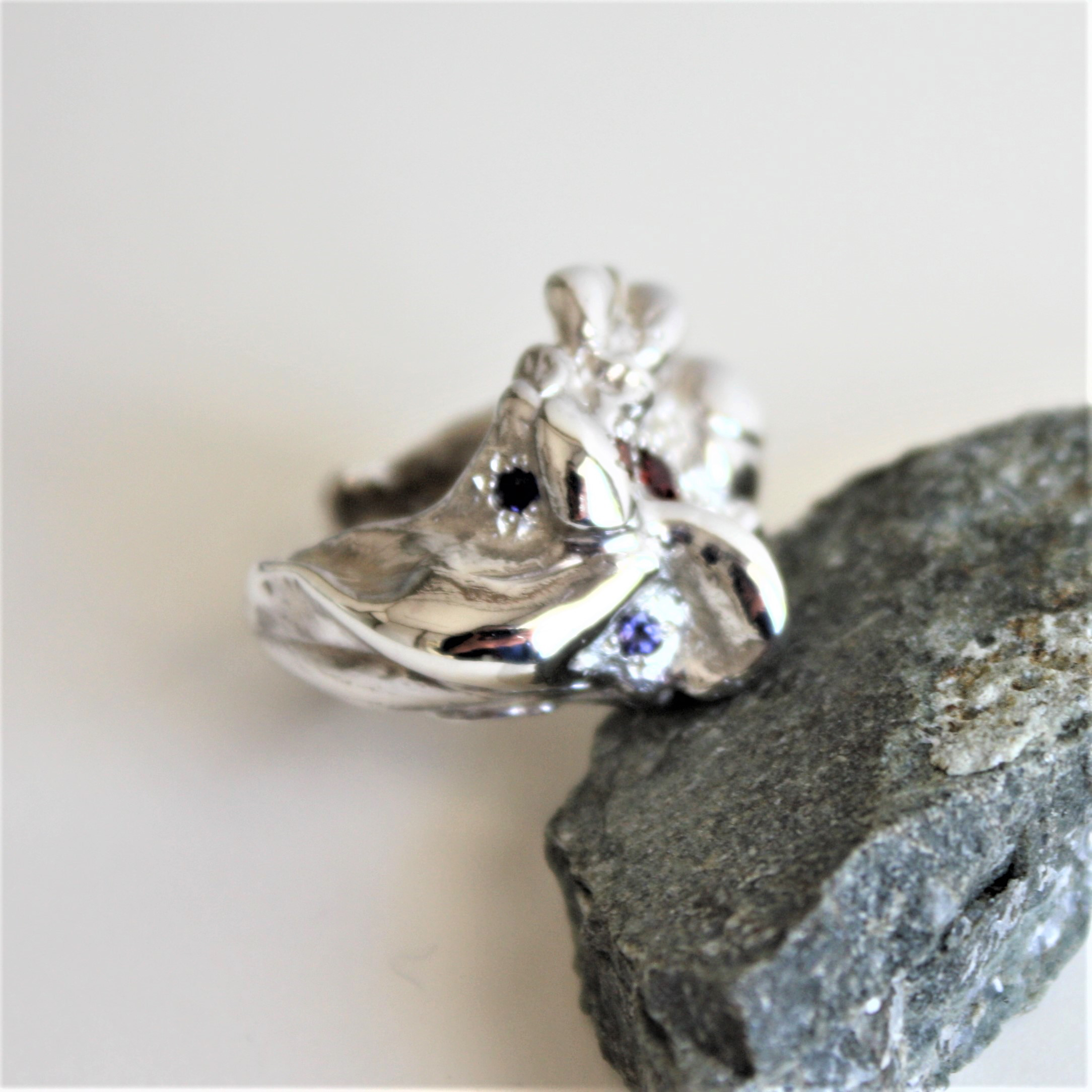 月面リング　フリーサイズ　シルバー　指輪　ガーネット　アメシスト　アイオライト