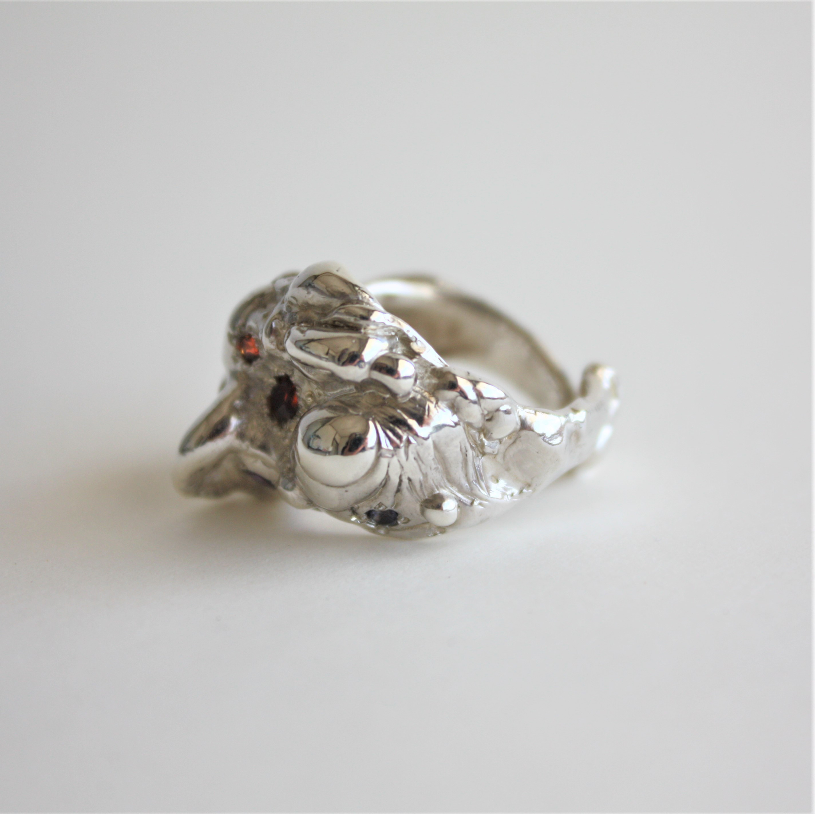 月面リング　フリーサイズ　シルバー　指輪　ガーネット　アメシスト　アイオライト