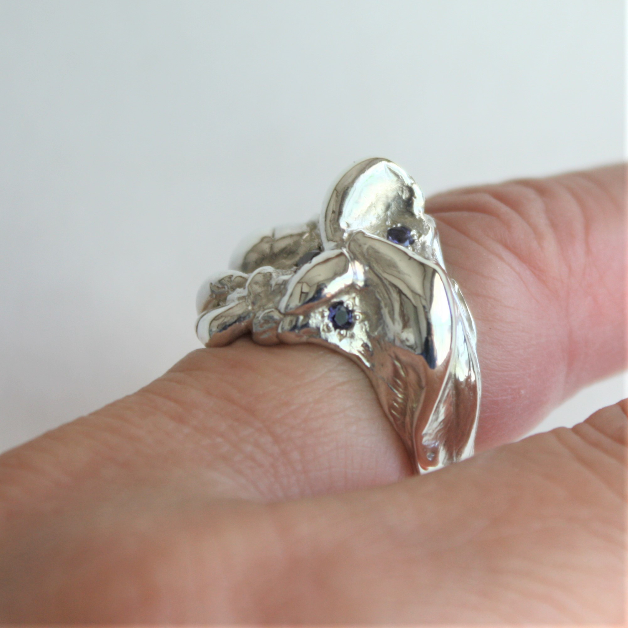 月面リング　フリーサイズ　シルバー　指輪　ガーネット　アメシスト　アイオライト