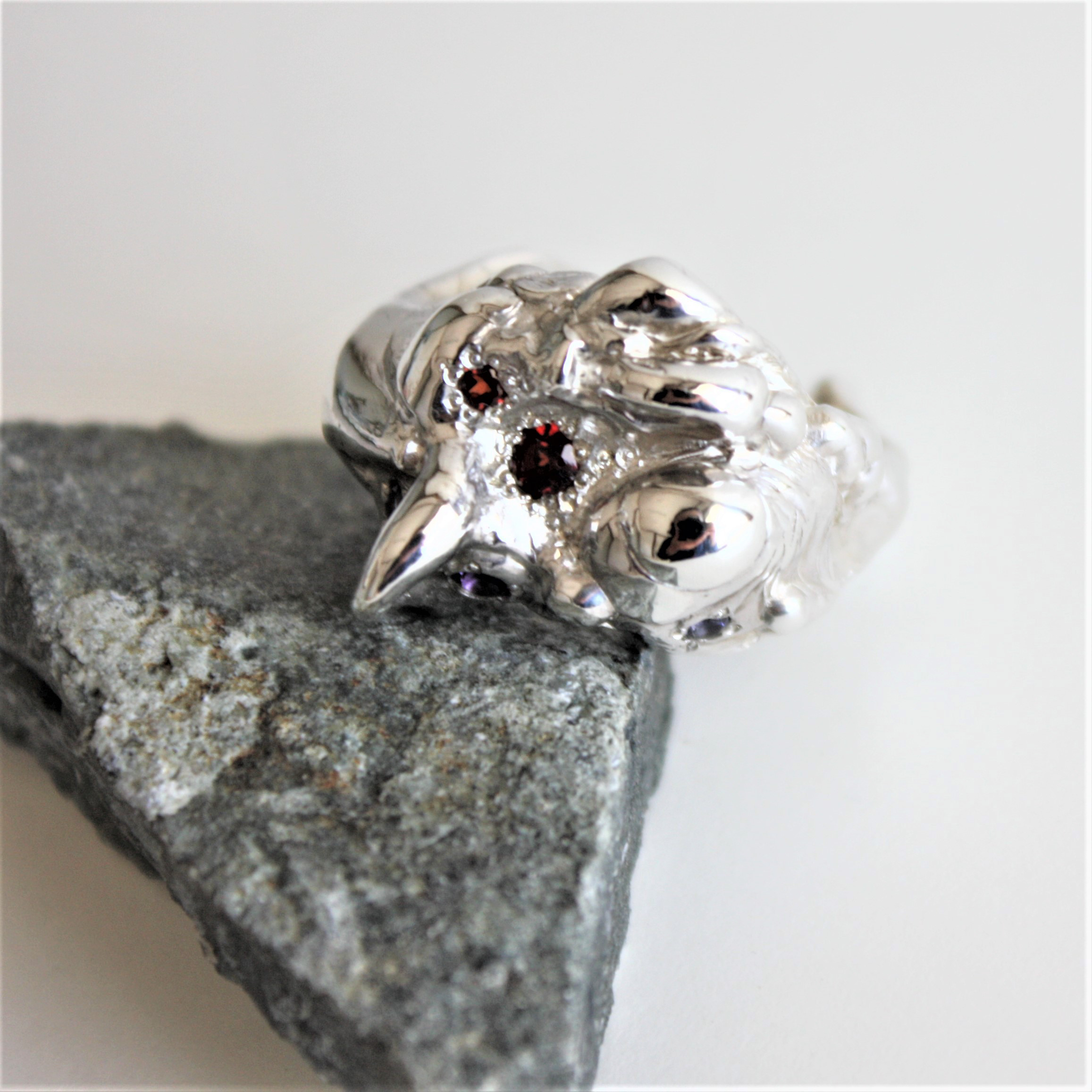 月面リング　フリーサイズ　シルバー　指輪　ガーネット　アメシスト　アイオライト