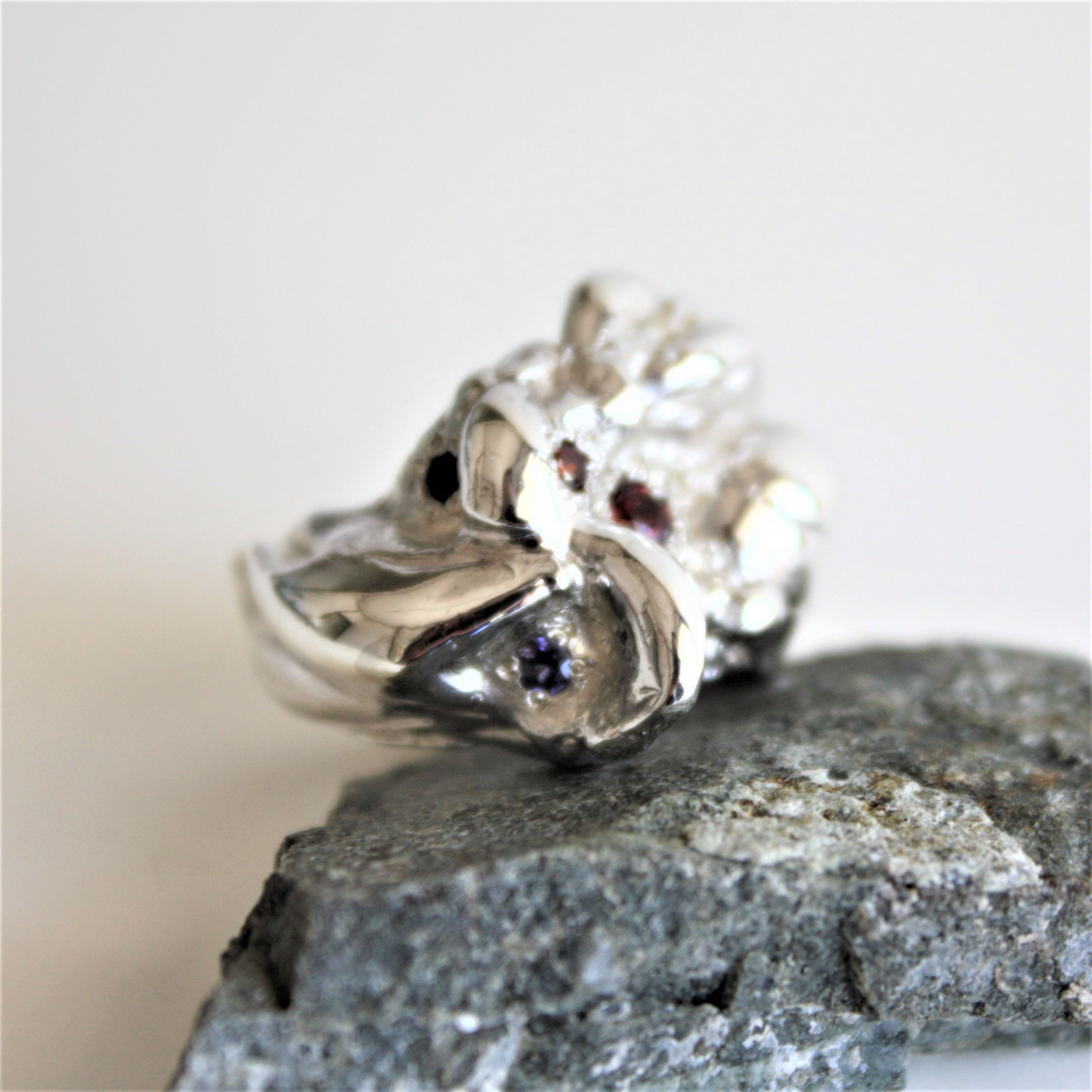 月面リング　フリーサイズ　シルバー　指輪　ガーネット　アメシスト　アイオライト