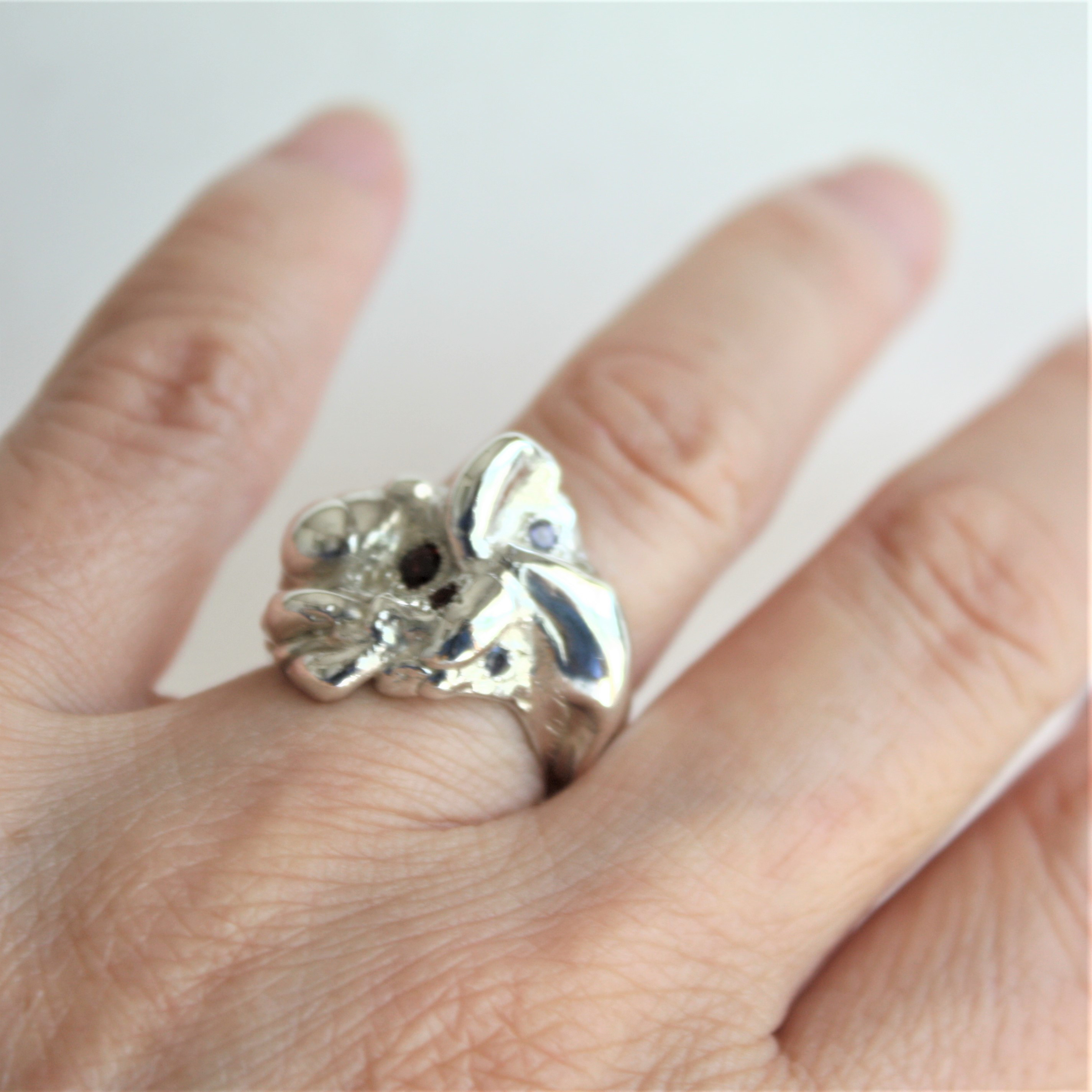 月面リング　フリーサイズ　シルバー　指輪　ガーネット　アメシスト　アイオライト