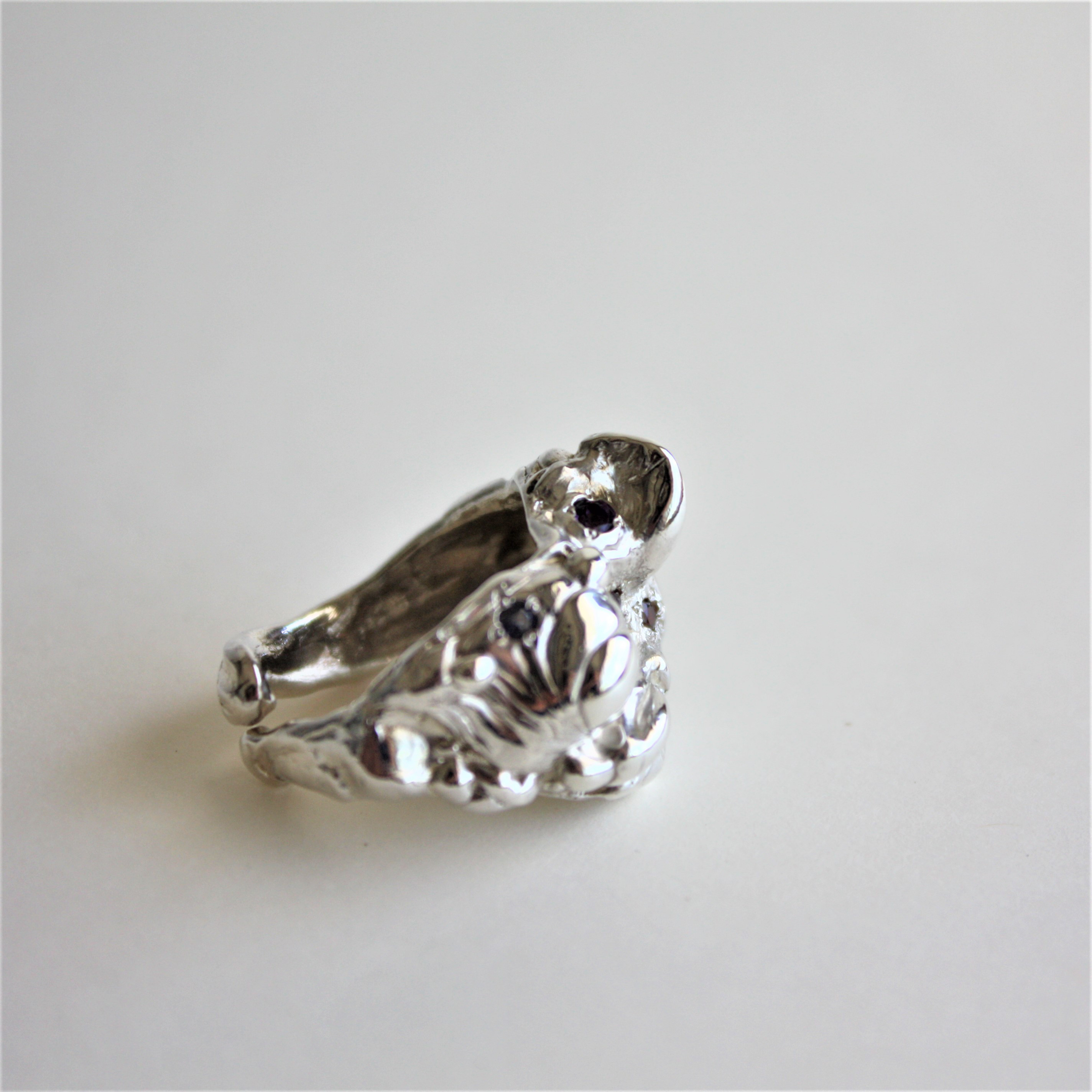 月面リング　フリーサイズ　シルバー　指輪　ガーネット　アメシスト　アイオライト