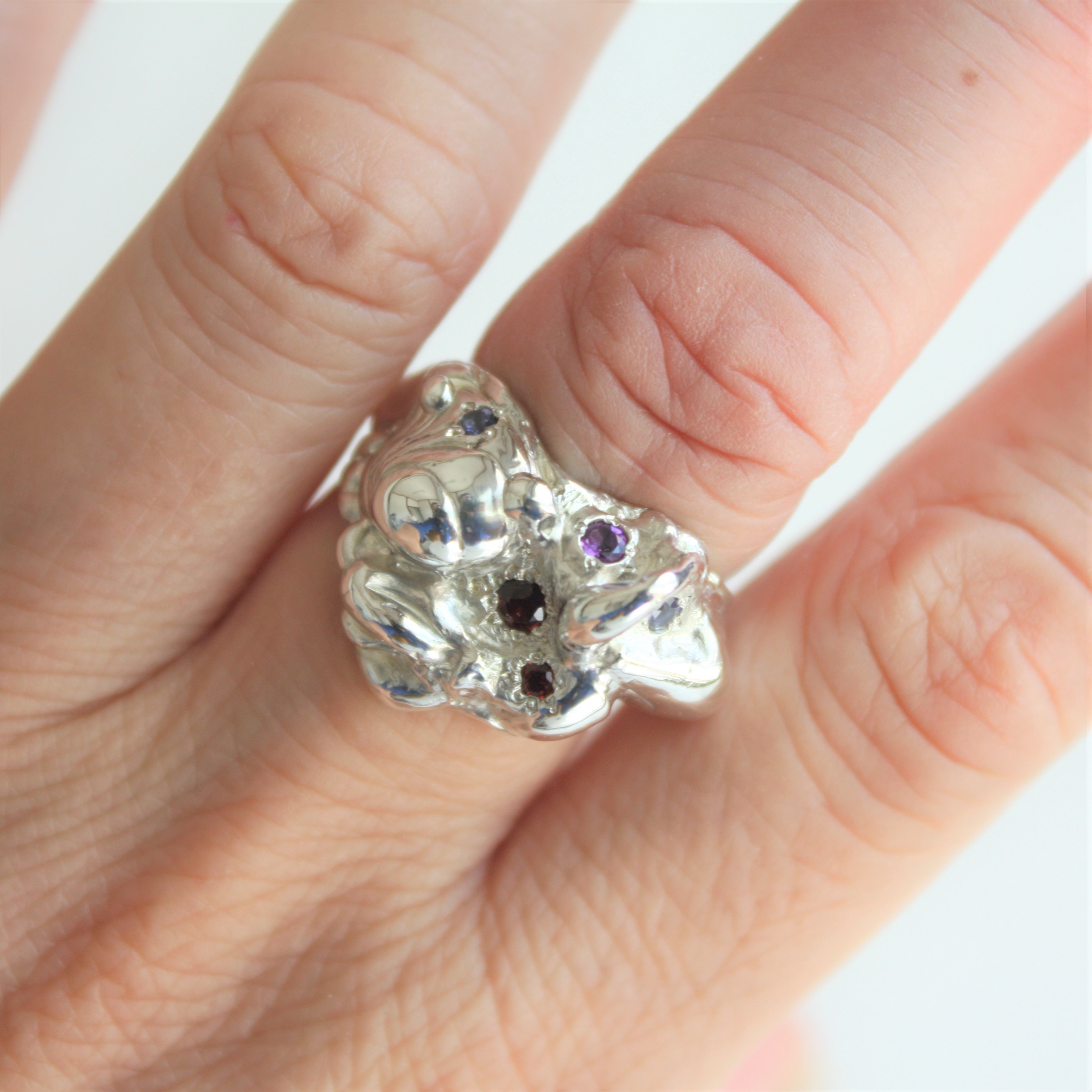 月面リング　フリーサイズ　シルバー　指輪　ガーネット　アメシスト　アイオライト