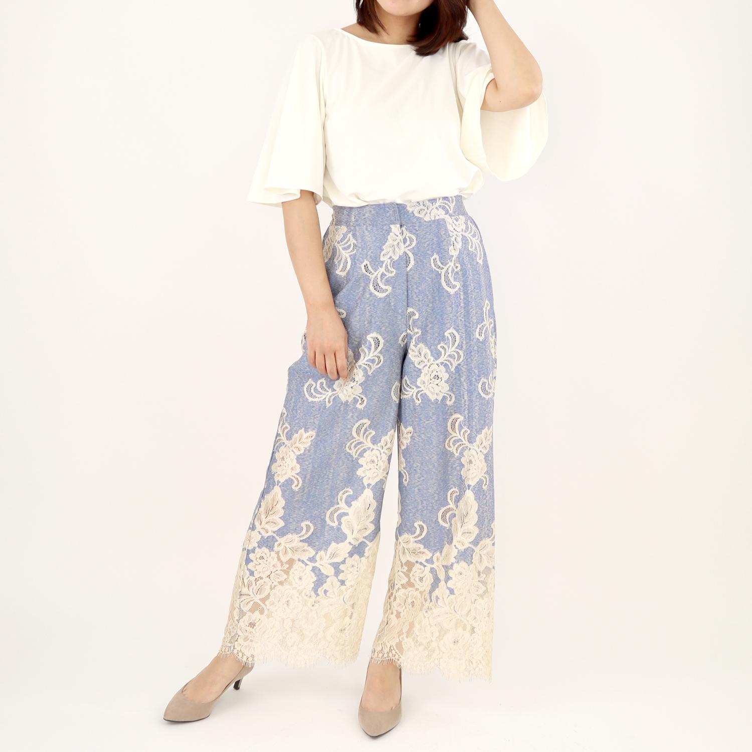 ♡再々入荷♡総柄レースデザインパンツ（ブルー）
