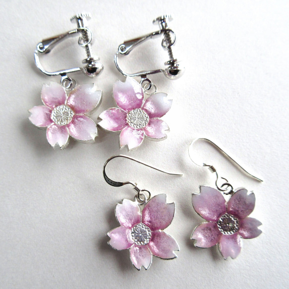 京七宝純銀製イヤリング/ピアス 京桜 【公式通販】