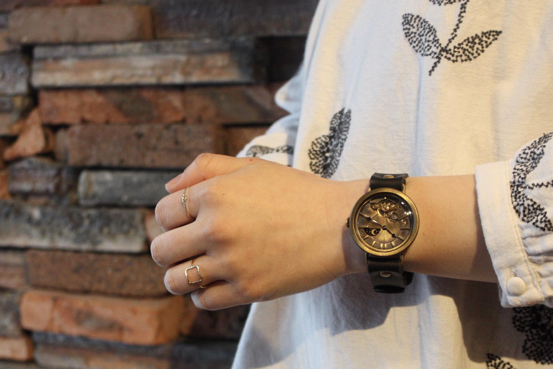 ◆真鍮製　SUN&MOON機能付　手巻式手作り腕時計◆LBM-2003-SM