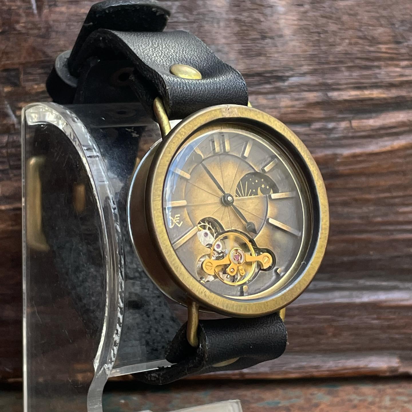 ◆真鍮製　SUN&MOON機能付　手巻式手作り腕時計◆LBM-2003-SM