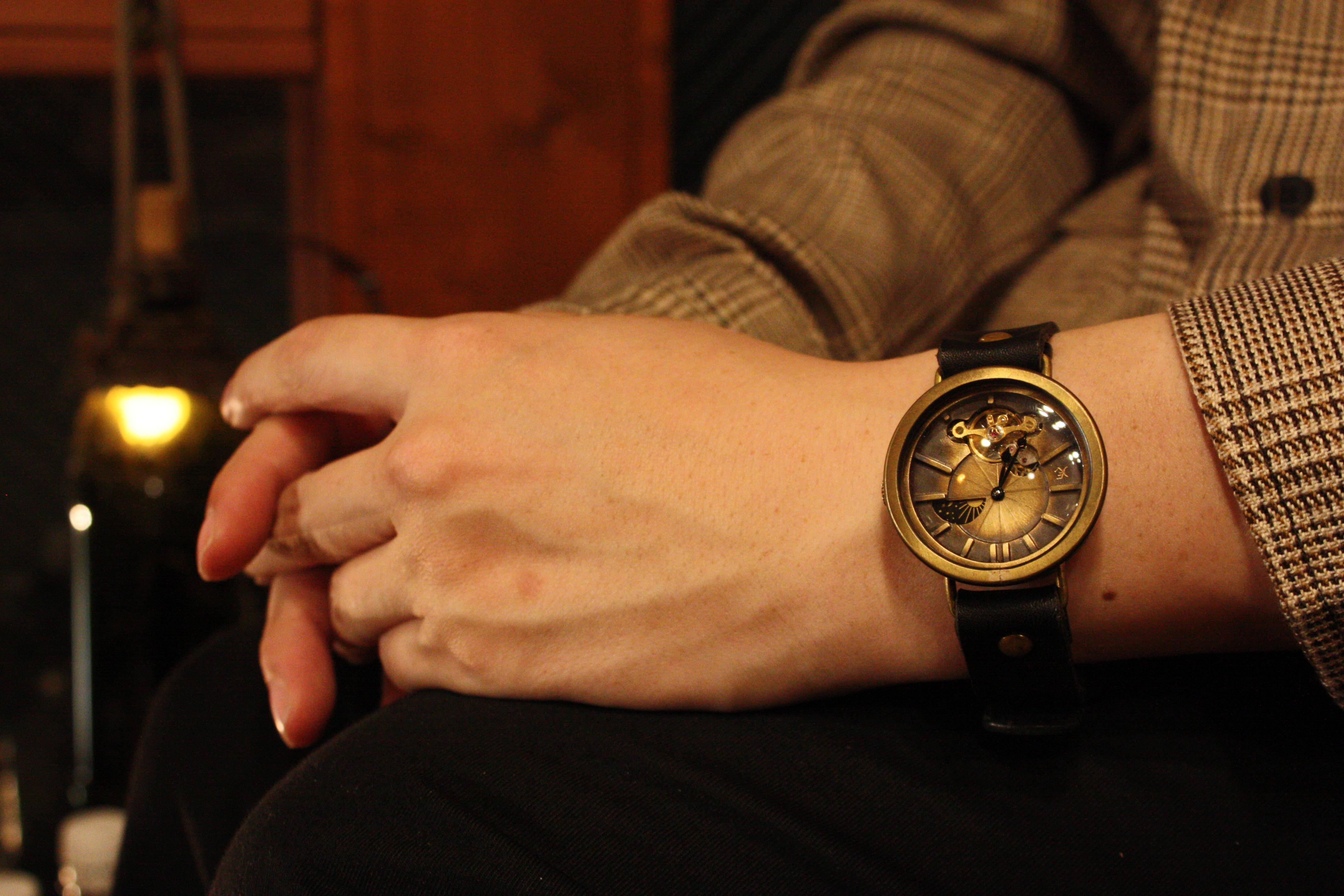 ◆真鍮製　SUN&MOON機能付　手巻式手作り腕時計◆LBM-2003-SM