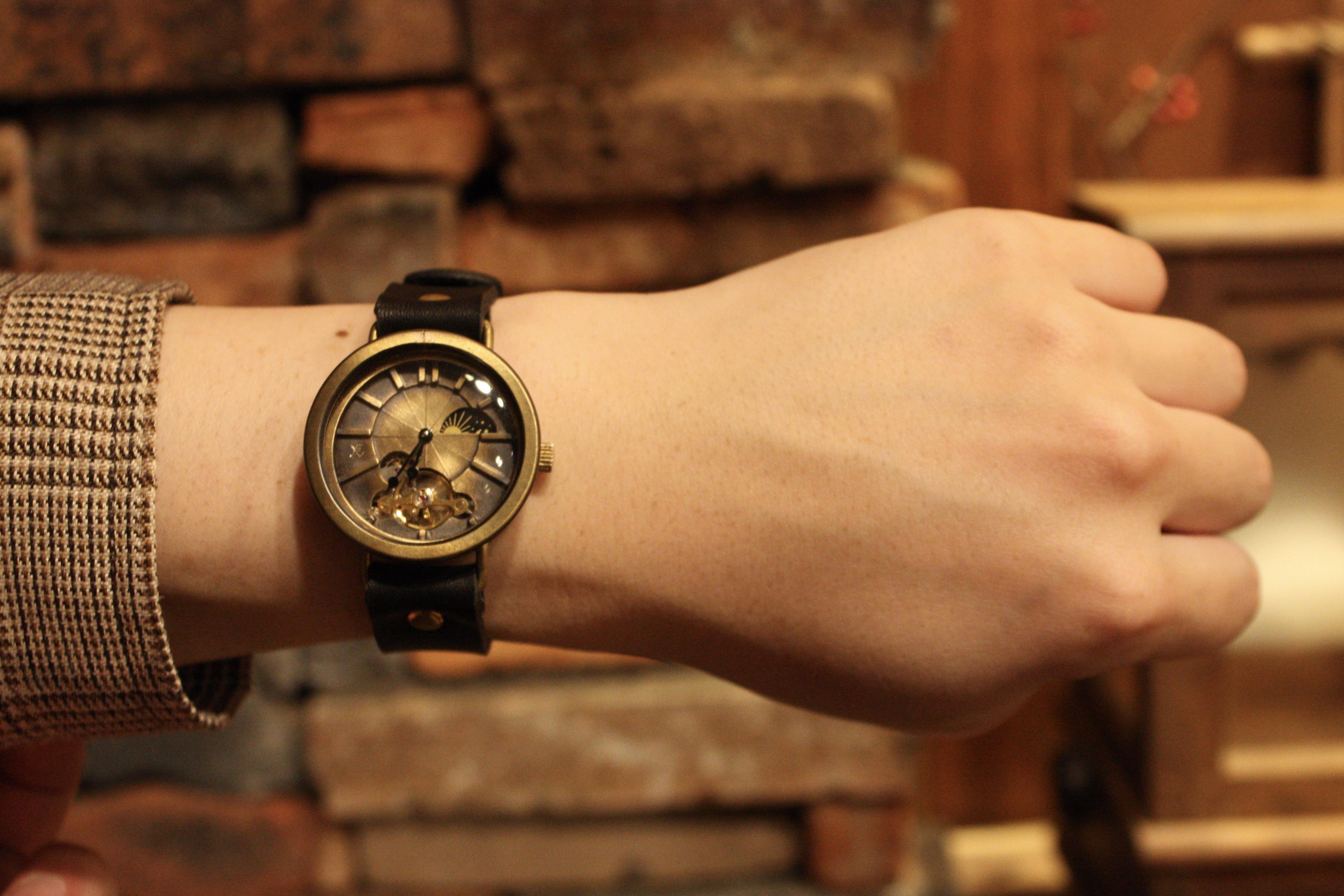 ◆真鍮製　SUN&MOON機能付　手巻式手作り腕時計◆LBM-2003-SM