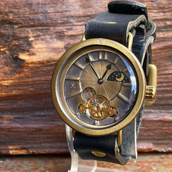 ◆真鍮製　SUN&MOON機能付　手巻式手作り腕時計◆LBM-2003-SM 1枚目の画像