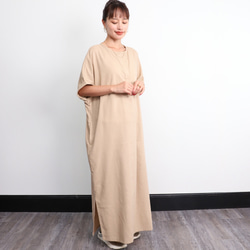 棉亞麻杜爾曼式連衣裙米色 第5張的照片