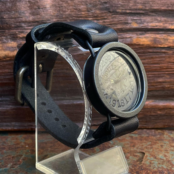 ◆『JET　BLACK　all.ver』　クォーツ式手作り腕時計◆LBQ-3023 3枚目の画像