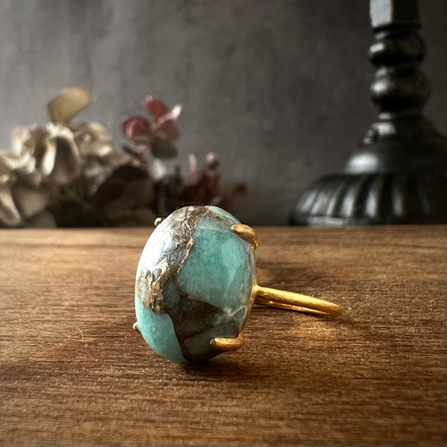 天然石コッパーアマゾナイト silver925製リング】 14×10mm 9号/11号/13