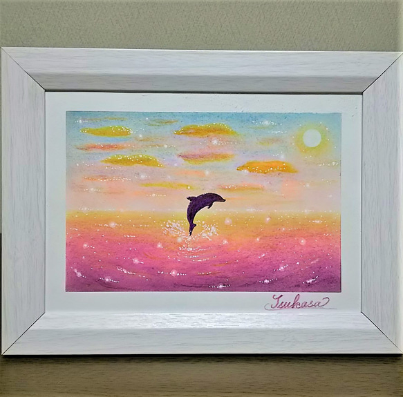 海とイルカのパステルアート トワイライト・ドルフィン パステル