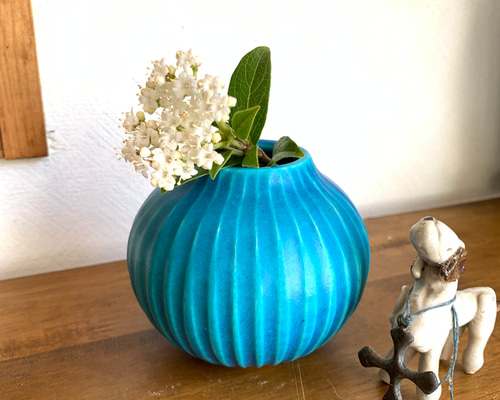 ターコイズブルー 花瓶 中型 陶器 14 花瓶 ターコイズブルー 一輪挿し・花瓶・花器 mayumi 通販