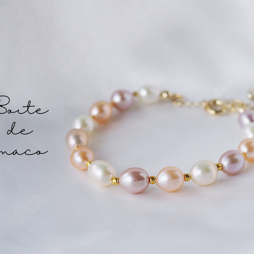 b.256 淡水パールブレスレット 本真珠 ハンドメイド 春カラー マグネット b.256 淡水パールブレスレット 本真珠 ハンドメイド 春カラー マグネット