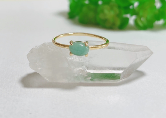 ＊ミルキーエメラルド＊petit oval ring＊ 1枚目の画像