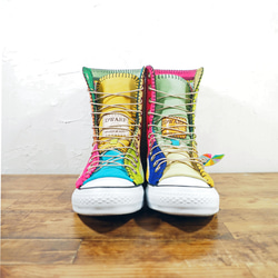 【受注制作】ニーハイ　アサノハカラフルパッチワーク靴 2枚目の画像