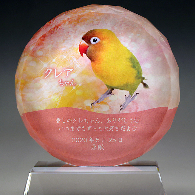 うちの子　鳥　犬　猫　うさぎ　ペットのメモリアルプレート（クリスタルお位牌）Newムーンフラワー（ 円型 Sサイズ）