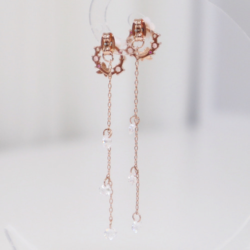 ピアス/サークルフラワー】華奢 誕生日 結婚式 ギフト ビジュー ピンク