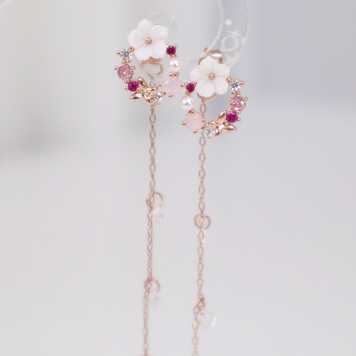 ピアス/サークルフラワー】華奢 誕生日 結婚式 ギフト ビジュー ピンク