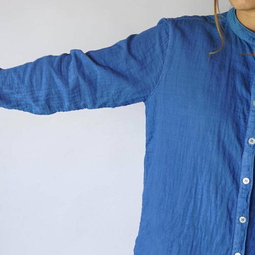 バンドカラーガーゼシャツ/ブルー/知多木綿 シャツ UZUiRO 通販