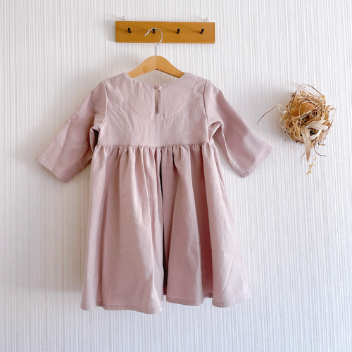 半袖・七分袖・長袖 ギャザーワンピース ハーフリネン アッシュローズ  