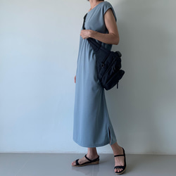 ゆったりワンピース アースカラー水色 スエットアイラインロング