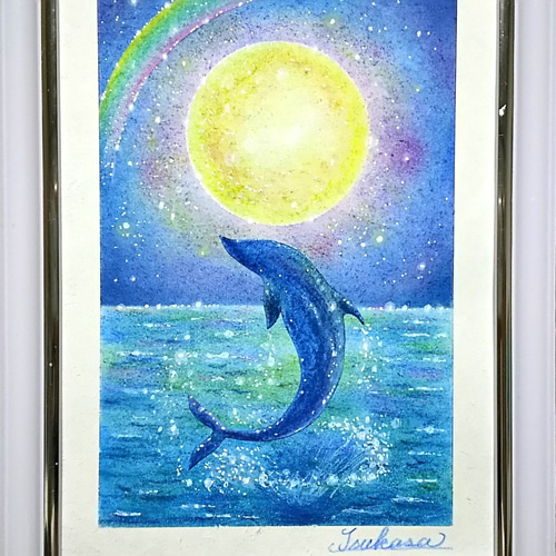 海とイルカのパステルアート Close to the Moon(クロス・トゥ