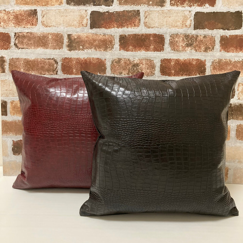 トルコ製 クロコ調 合皮レザー ブラック クッションカバー 45×45  