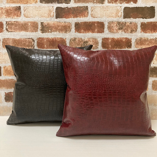 トルコ製 クロコ調 合皮レザー ブラック クッションカバー 45×45 トルコ製 クロコ調 合皮レザー ブラック クッションカバー 45×45