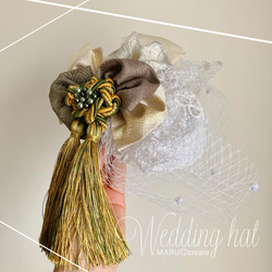 《受注生産》トーク帽　ウエディングハット　カクテルハット　ヘッドドレス　和装　成人式　卒業式　着物　ウエディング 5枚目の画像