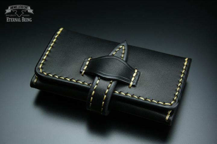 【牛革サドルレザー】ベルト付名刺入れ・黒