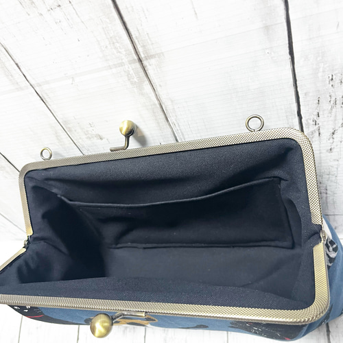 猫柄 がま口バッグ ショルダー紐付き ハンドメイド ショルダーバッグ