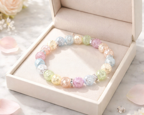 送料無料♪クラック水晶 ブレスレット パステルカラーミックス 大人