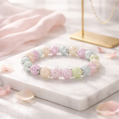 送料無料♪クラック水晶 ブレスレット パステルカラーミックス 大人