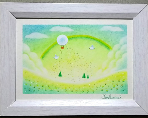 パステルアート ヨットと白い鳥と夏の青空 パステル画原画 絵画
