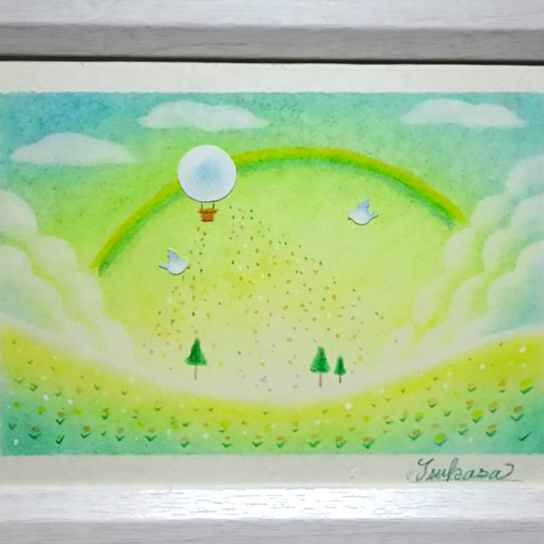 パステルアート 大空から初夏の野原への贈り物 パステル画原画 絵画