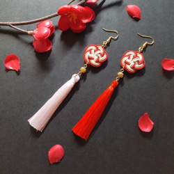 花札&タッセルピアス(イヤリング)（桜）（赤黒）和風【成人式