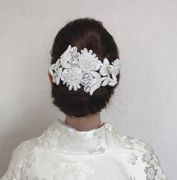 ピンクハウス◆ロゴ刺繍ヘッドドレス白 ビーズ刺繍が豪華なヘッドドレス 3点セット 結婚式 白無垢