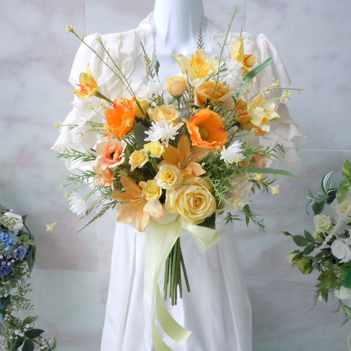 ウェディング　ブーケ　イエロー　カラフル 特価◇イエロー ビタミンカラーのクラッチブーケ◇アネモネ＆ユリ