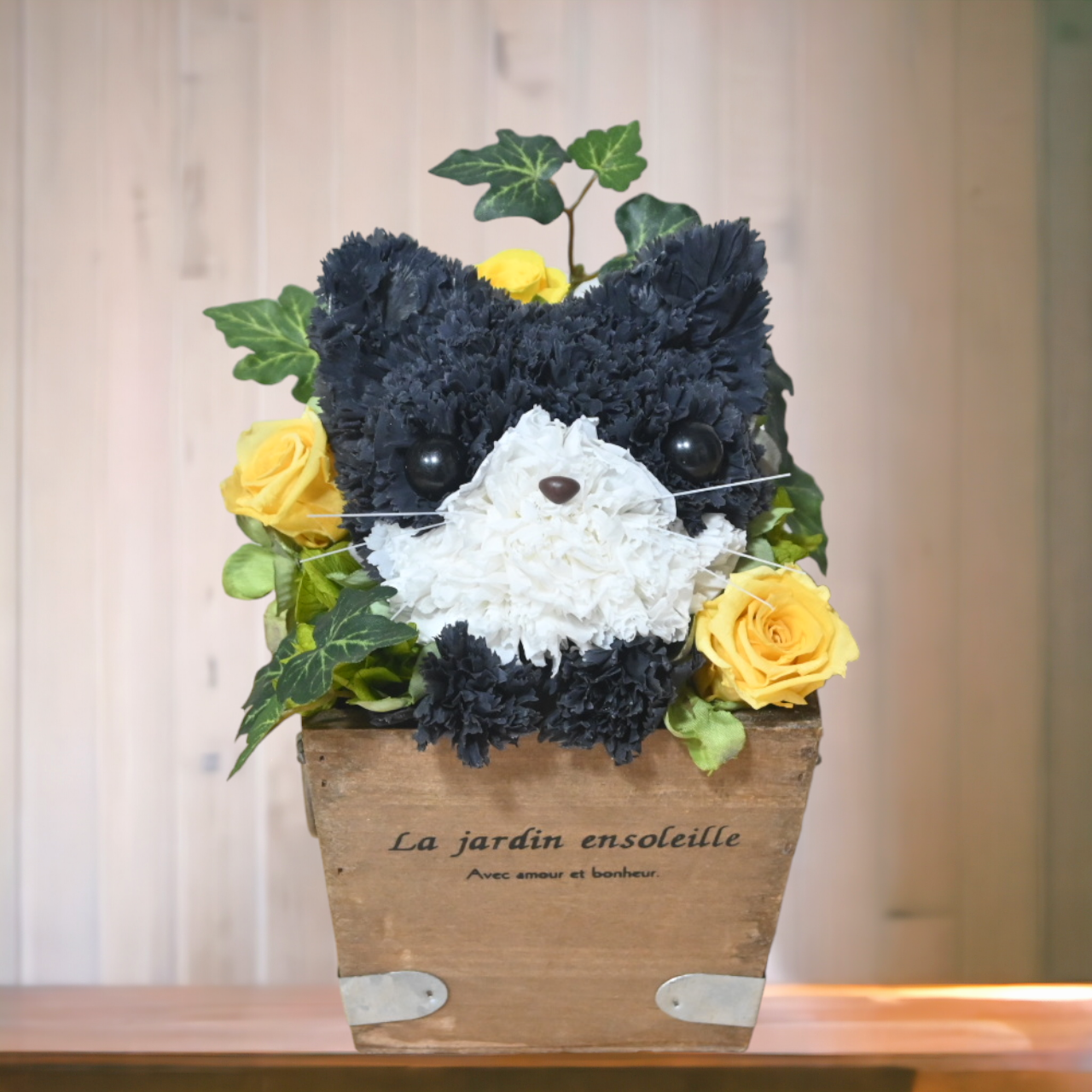 フラワーペット【猫 ・グレー】プリザーブドフラワー  黒猫 カーネーション 動物 花 母の日 お供え 誕生日 ねこ