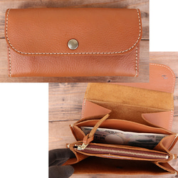 がばっと開けられる革の長財布/大きなレザー財布/gabatto2-camel
