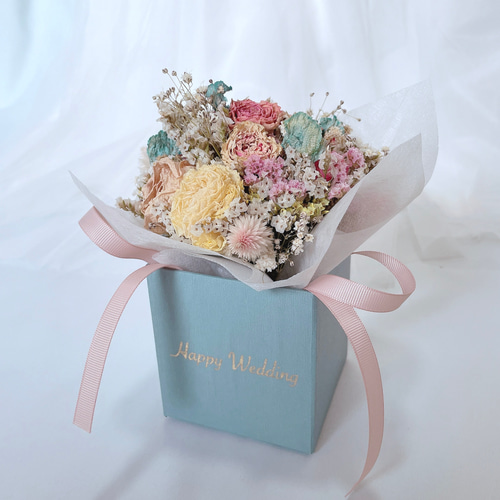 結婚祝】ドライフラワー ボックスフラワー【選べる花色】Happy