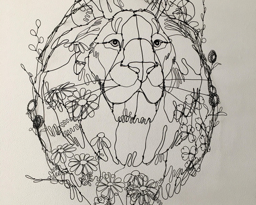 ワイヤーアート　桜ライオン　サクライオン　Lion ワイヤーアート ワイヤークラフト ワイヤーオブジェ ライオン Flower