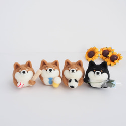 【受注製作】まゆ柴犬が水色のお花を贈ります。(赤柴・黒柴・白柴)  羊毛フェルト 13枚目の画像