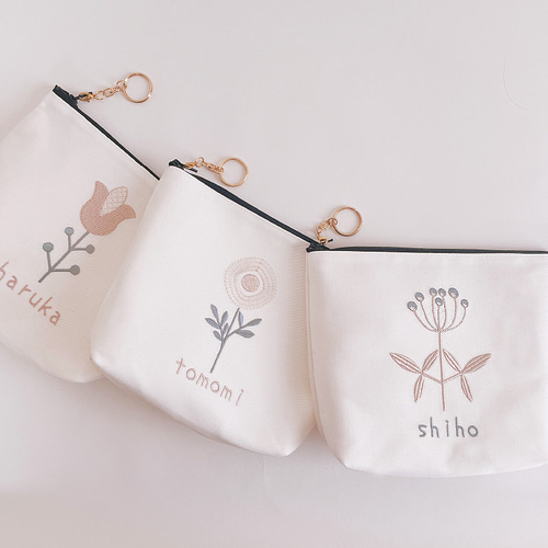 ポーチ】【名入れ】名前 オーダー 刺繍 北欧 くすみカラー